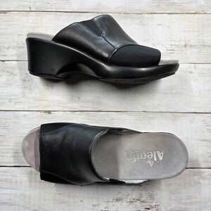 Alegria by PG Lite RYL-601 Black Leather Wedge Slide Sandals Womens 37(US 7/7.5)